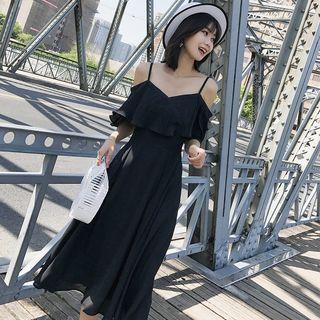 Off-shoulder Chiffon Midi A-line Dress