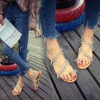 Faux Pearl Loop-toe Flat Sandals
