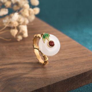 Faux Gemstone Bamboo Alloy Ring White - One Size