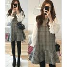 Ruffle Hem Plaid Long-sleeve Dress