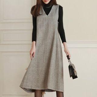 Herringbone A-line Pinafore Dress