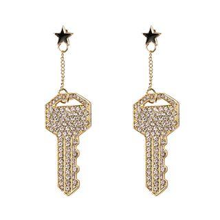 Rhinestone Key Dangle Earring 1 Pair - As Shown In Figure - One Size