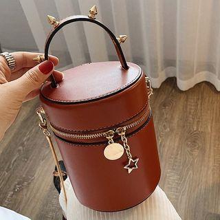 Faux Leather Barrel Crossbody Bag