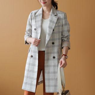 Double-breasted Checked Linen Blend Jacket