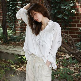Long-sleeved Printed Loose-fit Blouse