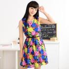 Floral Sleeveless Dress (belt Not Included)