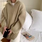 Woolen Rib-knit Anorak Sweater Beige - One Size