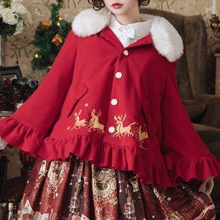 Bell-sleeve Fluffy Collar Single-breasted Jacket