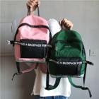 Lettering Strap Pu Panel Canvas Backpack
