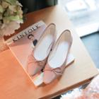 Square-toe Beribboned Patent Ballerina Flats