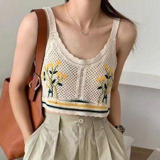 Flower Crochet Perforated Knit Tank Top