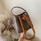 Faux Leather Bucket Bag With Woven Strap