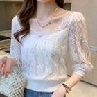 Puff-sleeve Bow-accent Lace Blouse