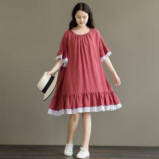 Stripe Trim Bell-sleeve A-line Dress