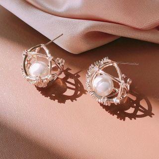 Rhinestone Earring Semi-circle - Pearl - One Size