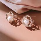 Rhinestone Earring Semi-circle - Pearl - One Size