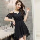 Short-sleeve Lace V-neck A-line Dress