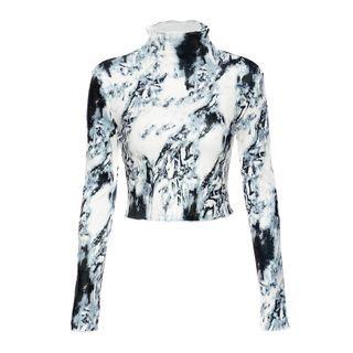 Mock-neck Long-sleeve Cropped Top