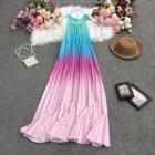 Halter-neck Ombre Midi A-line Dress