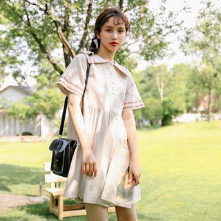 Short-sleeve Contrast Trim Sailor Collar Dress Light Almond - One Size