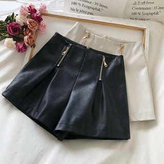 Faux Leather Zip Detail Hot Pants
