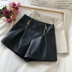 Faux Leather Zip Detail Hot Pants