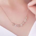 Floral Rhinestone Sterling Silver Necklace