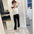 Set: 3/4-sleeve Top + Crop Boot Cut Pants