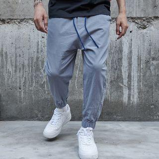 Drawstring Waist Gathered Cuff Cotton Pants