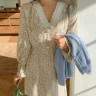 Lace-trim Faux-pearl Long Floral Dress