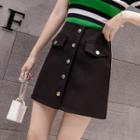 Pocketed Button-front A-line Skirt