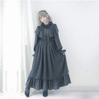 Ruffled Long-sleeve Maxi Chiffon Dress