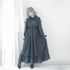 Ruffled Long-sleeve Maxi Chiffon Dress
