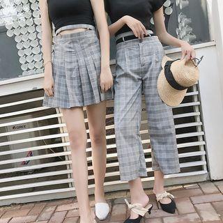 Plaid Pleated Skirt / Cropped Pants