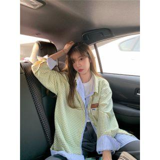 Mock Two-piece Patterned Shirt Blue & Yellow - One Size