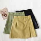 Button Accent Leather A-line Skirt