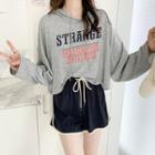 Printed Letter Hooded Oversize Top / High-waist Wide Leg Shorts