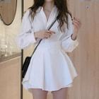 Set: Long-sleeve Shirt + Wide-leg Skorts Shirt - White - One Size / Skorts - White - One Size