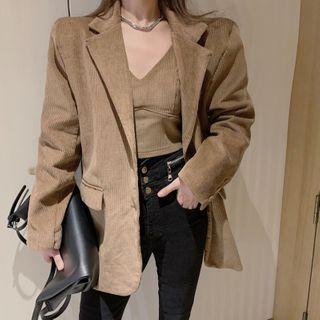 Corduroy Blazer / Spaghetti Strap Top / Long-sleeve Mock-neck Top