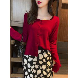 Button-down Square-neck Knit Top