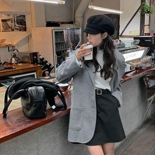 Dual-pocket Single-breasted Long Blazer