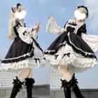 Bow Accent Headpiece / Flared-sleeve Ruffle A-line Dress / Necklace / Set