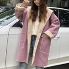 Contrast Lining Open Front Hooded Coat