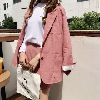 Set: Houndstooth Blazer + High-waist Skirt