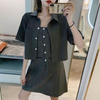 Plain Blazer + Spaghetti-strap Dress