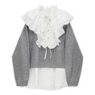 Mock Two-piece Ruffled Panel Sweater Gray - One Size
