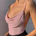 Cowl-neck Open-back Glitter Camisole Top