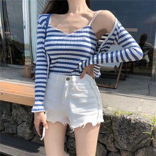 Set: Striped Camisole Top + Light Jacket Camisole Top & Light Jacket - Stripes - Blue & White - One Size