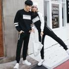 Couple Matching Set: Lettering Hoodie + Striped Jogger Pants