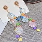 Shell & Safety Pin Fringed Earring 1 Pair - As Shown In Figure - One Size